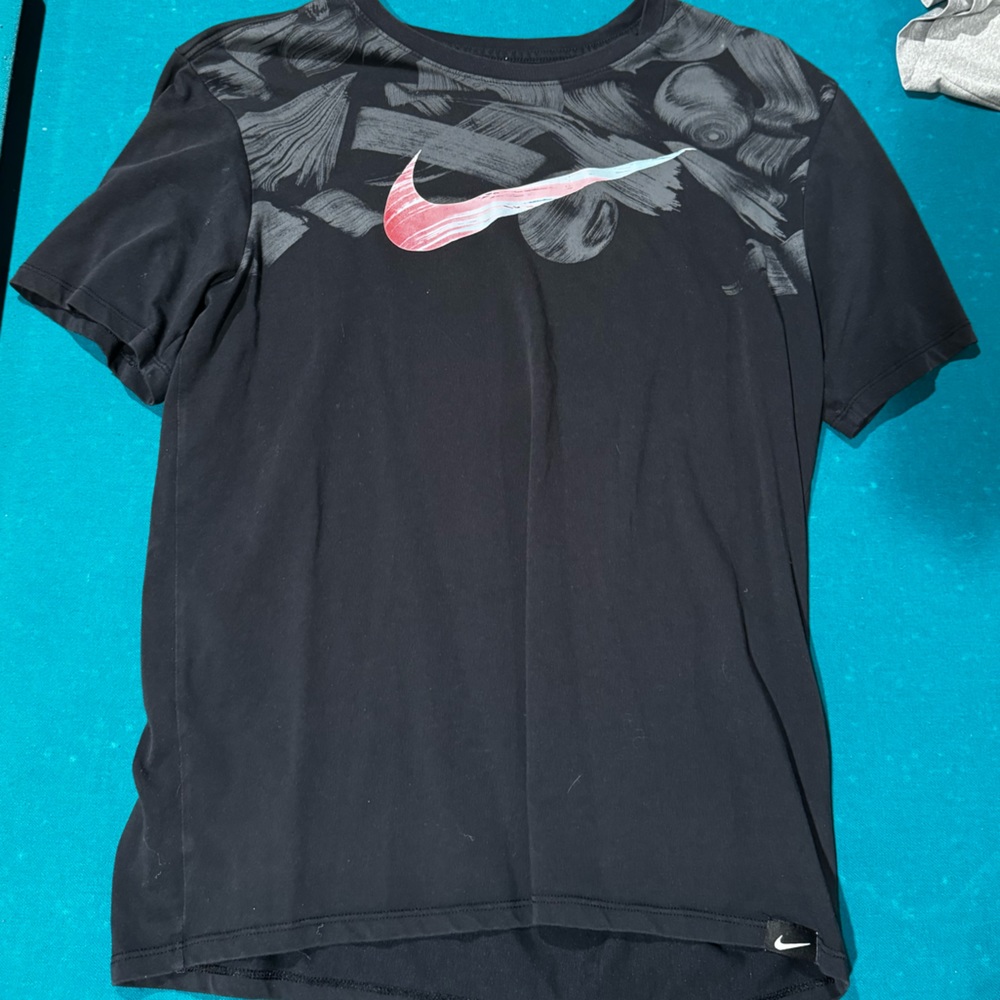 Kids Black Nike shirt with colorful swoosh